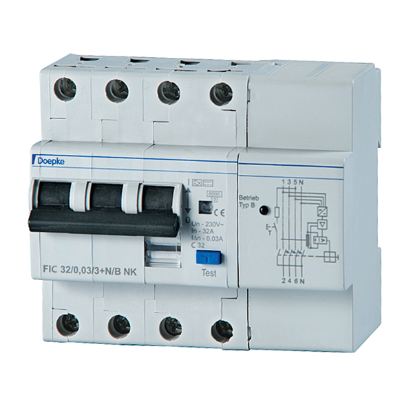 FIC4B Jordfeilautomat 16A C 4P 30mA 6M