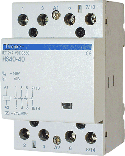 HS40-40 Kontaktor 4NO 230V 3 moduler DIN