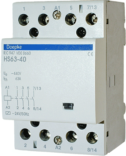 HS63-40 Kontaktor 4NO 230V 3 moduler DIN
