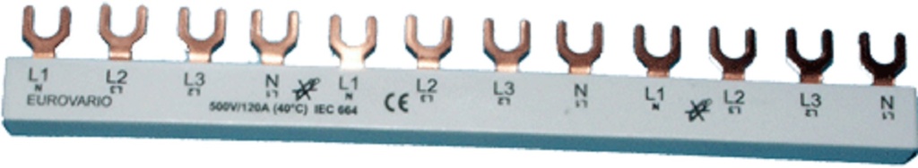 Samleskinne 12moduler 10mm² L1-L2-L3-N 400V (3+N)